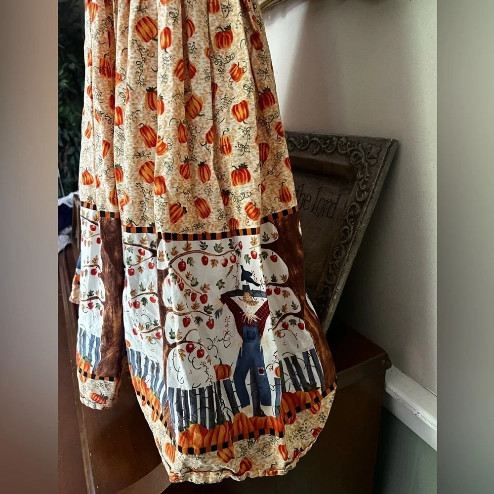 🎃 Girls Handmade Halloween Scarecrow Pumpkin Patch Sleeveless Dress
